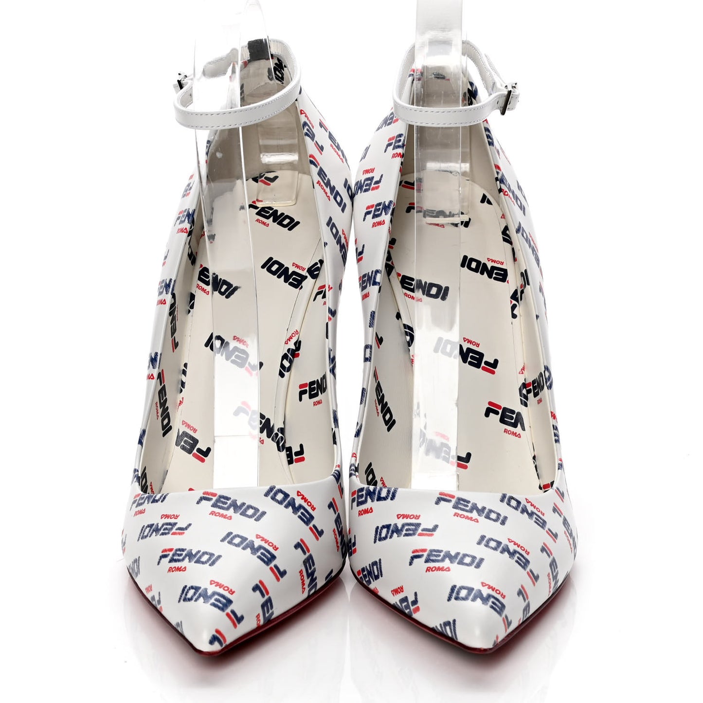 X FILA Vitello Mania Logo Print High Heel Pumps 39 White Blue Red Fragola