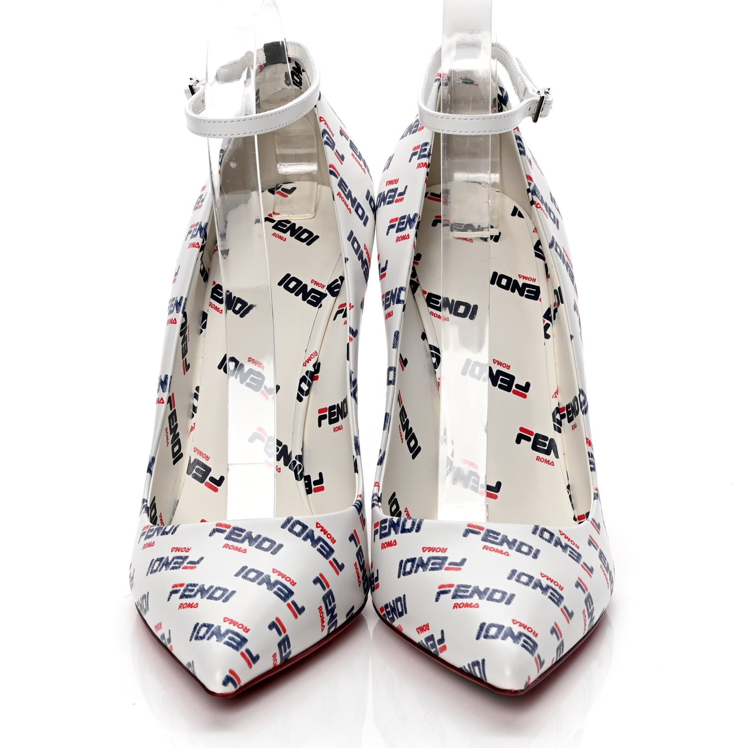 Fendi X FILA Vitello Mania Logo Print High Heel Pumps 39 White Blue Red Fragola 2 of 5