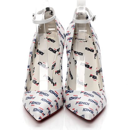 Fendi X FILA Vitello Mania Logo Print High Heel Pumps 39 White Blue Red Fragola 2 of 5