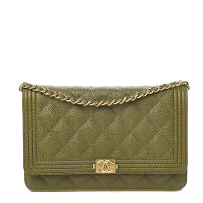 Chanel Caviar Quilted Boy Wallet On Chain WOC Khaki 1 of 11