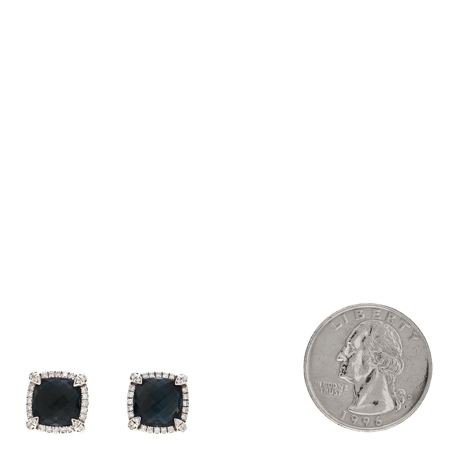 David Yurman Sterling Silver Hampton Blue Topaz Diamond 9mm Chatelaine Bezel Stud Earrings 2 of 4