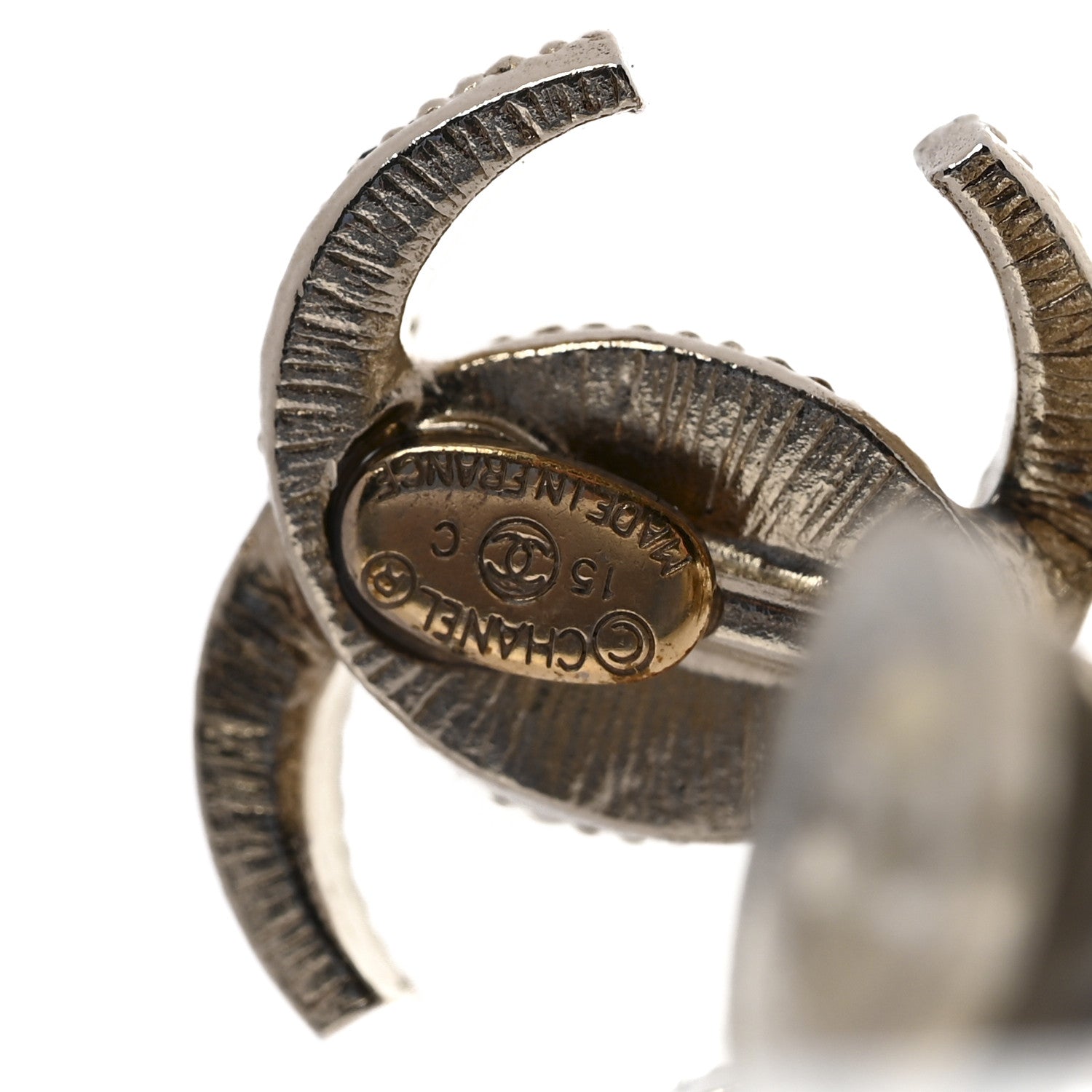 Chanel Metal Pearl CC Moon Clip On Earrings Gold 4 of 5