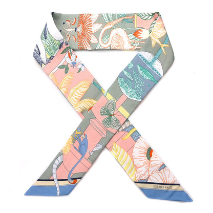 Hermes Silk Precious Paradise Twilly Vert Amande Abricot Bleu Jean 1 of 2