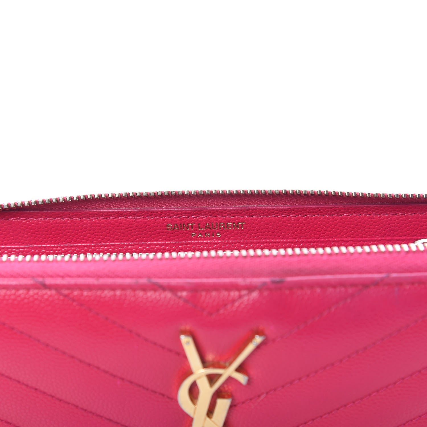 Saint Laurent Grain De Poudre Matelasse Chevron Monogram Zip Around Wallet Fuchsia 8 of 9