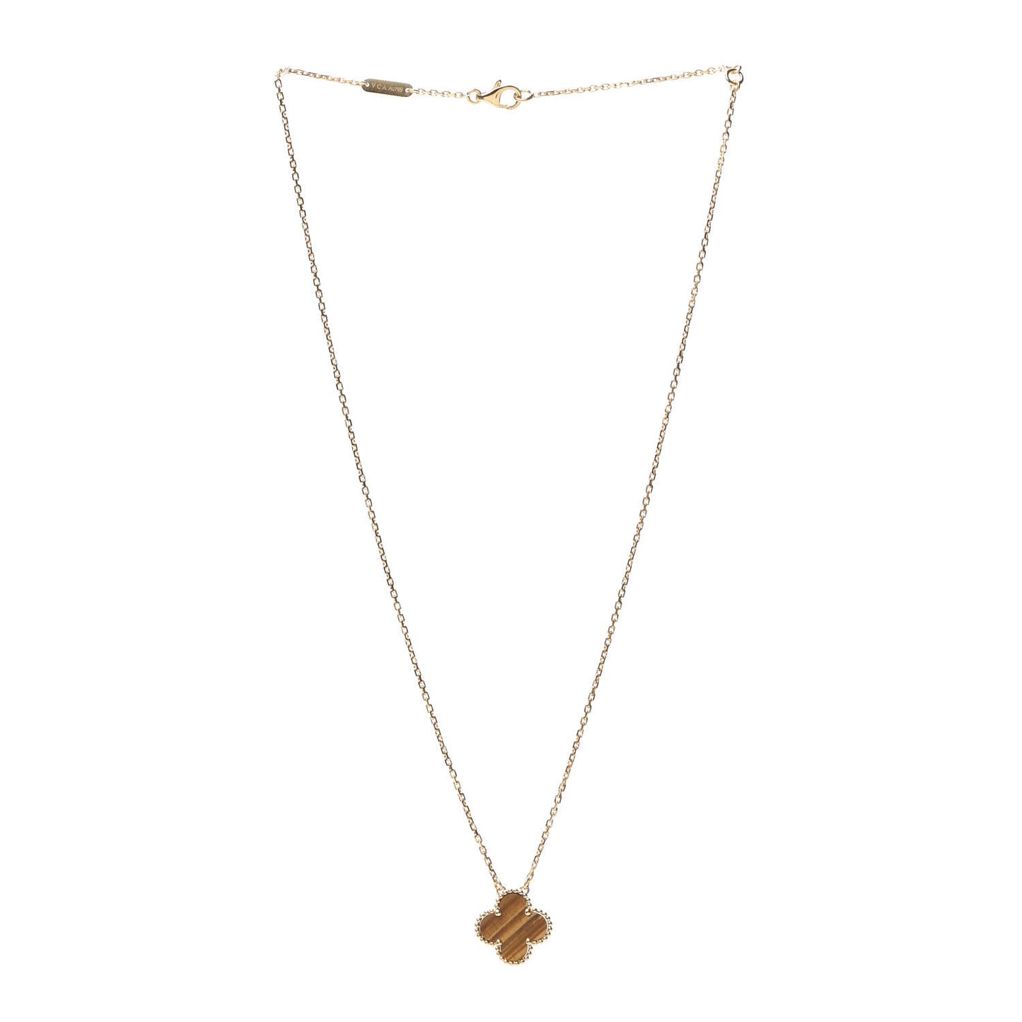 18K Yellow Gold Tiger Eye Vintage Alhambra Pendant Necklace