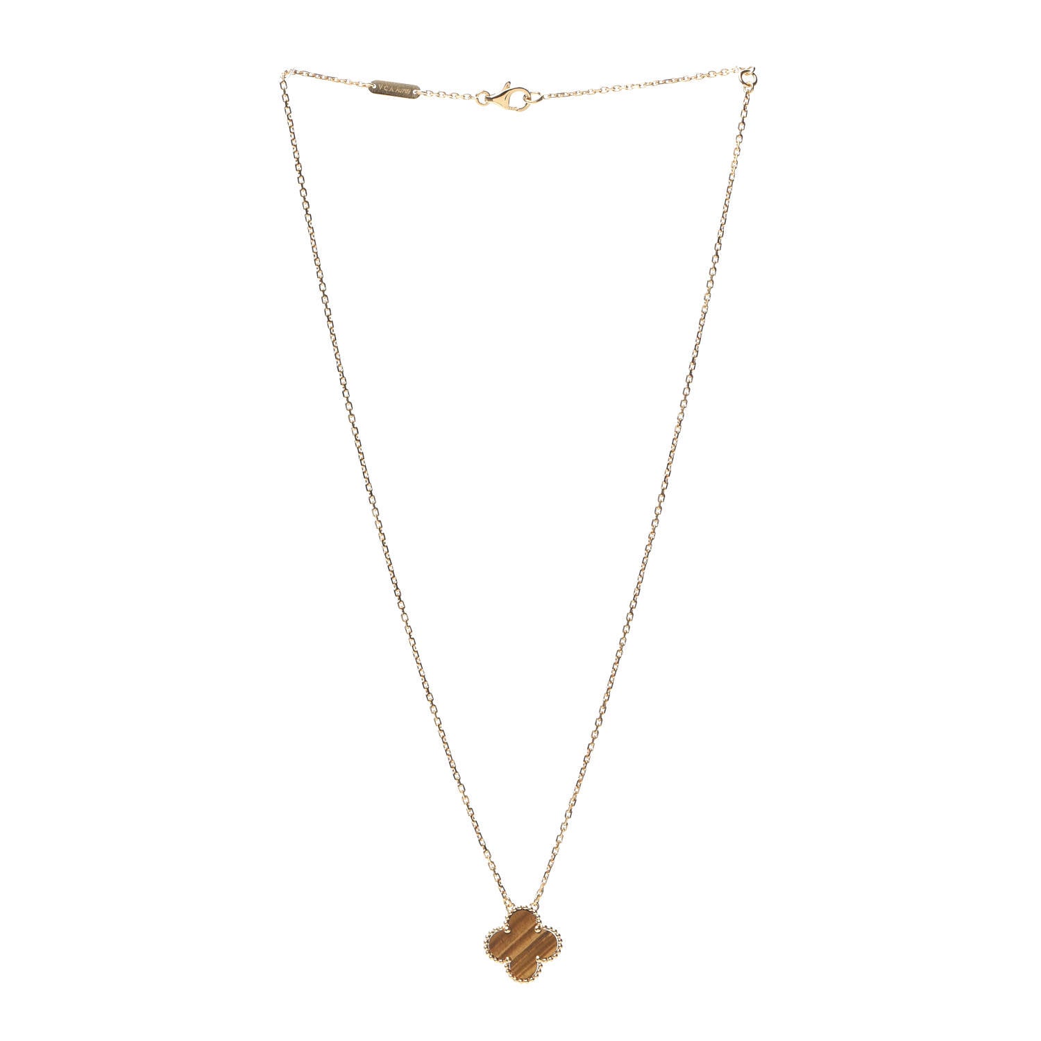 Van Cleef & Arpels 18K Yellow Gold Tiger Eye Vintage Alhambra Pendant Necklace 3 of 7