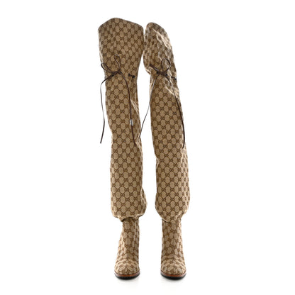 Gucci Monogram Over the Knee Boots 40 Beige Ebony 2 of 6