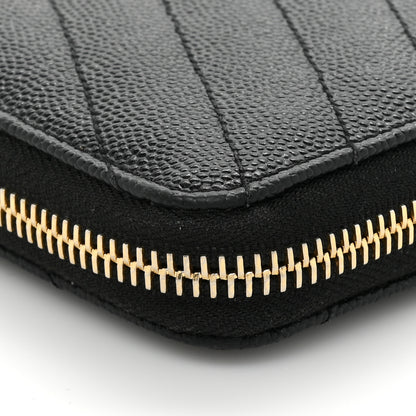 Saint Laurent Grain De Poudre Matelasse Chevron Monogram Zip Around Wallet Black 12 of 14