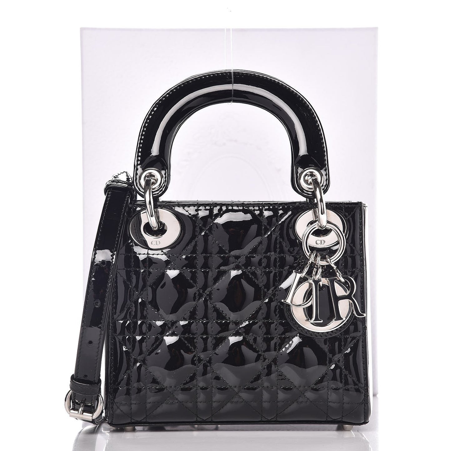 Patent Cannage Mini Lady Dior Black