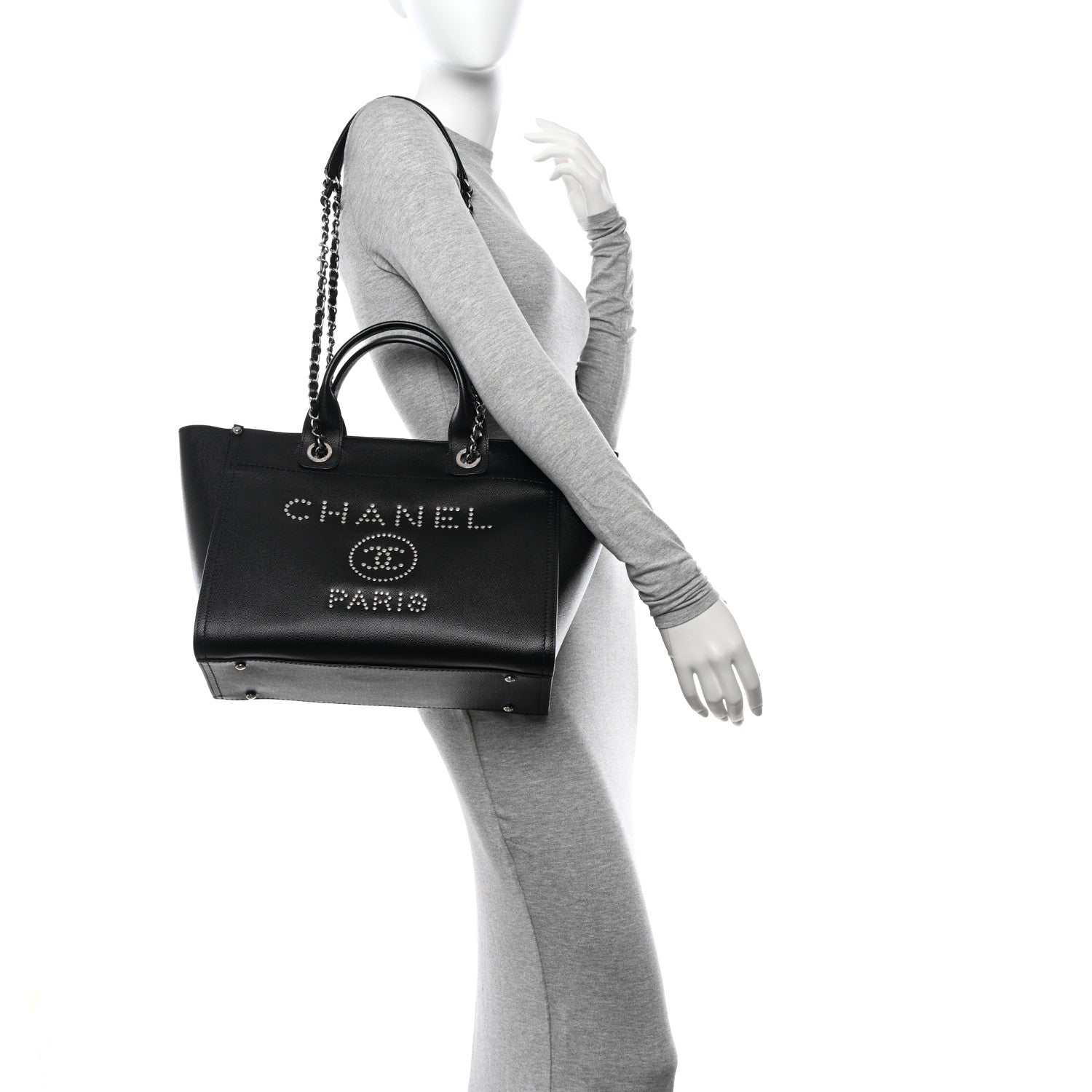 Chanel Caviar Small Studded Deauville Tote Black 2 of 13