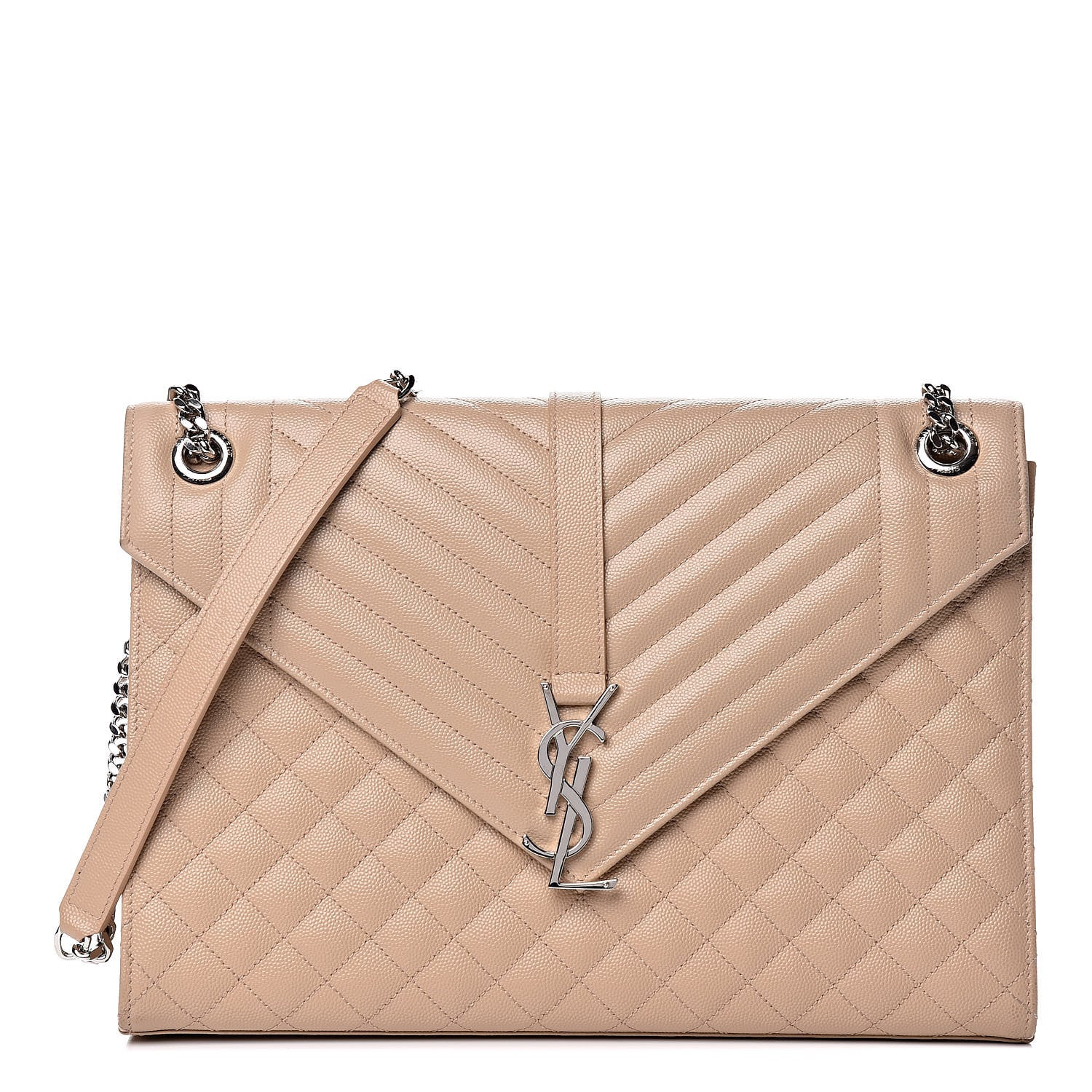 Saint Laurent Grain De Poudre Large Tri-Quilt Monogram Satchel Dark Beige 1 of 10