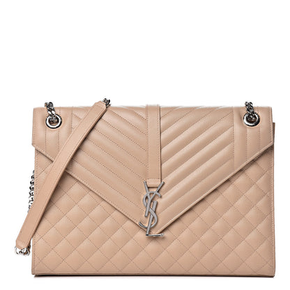 Saint Laurent Grain De Poudre Large Tri-Quilt Monogram Satchel Dark Beige 1 of 10