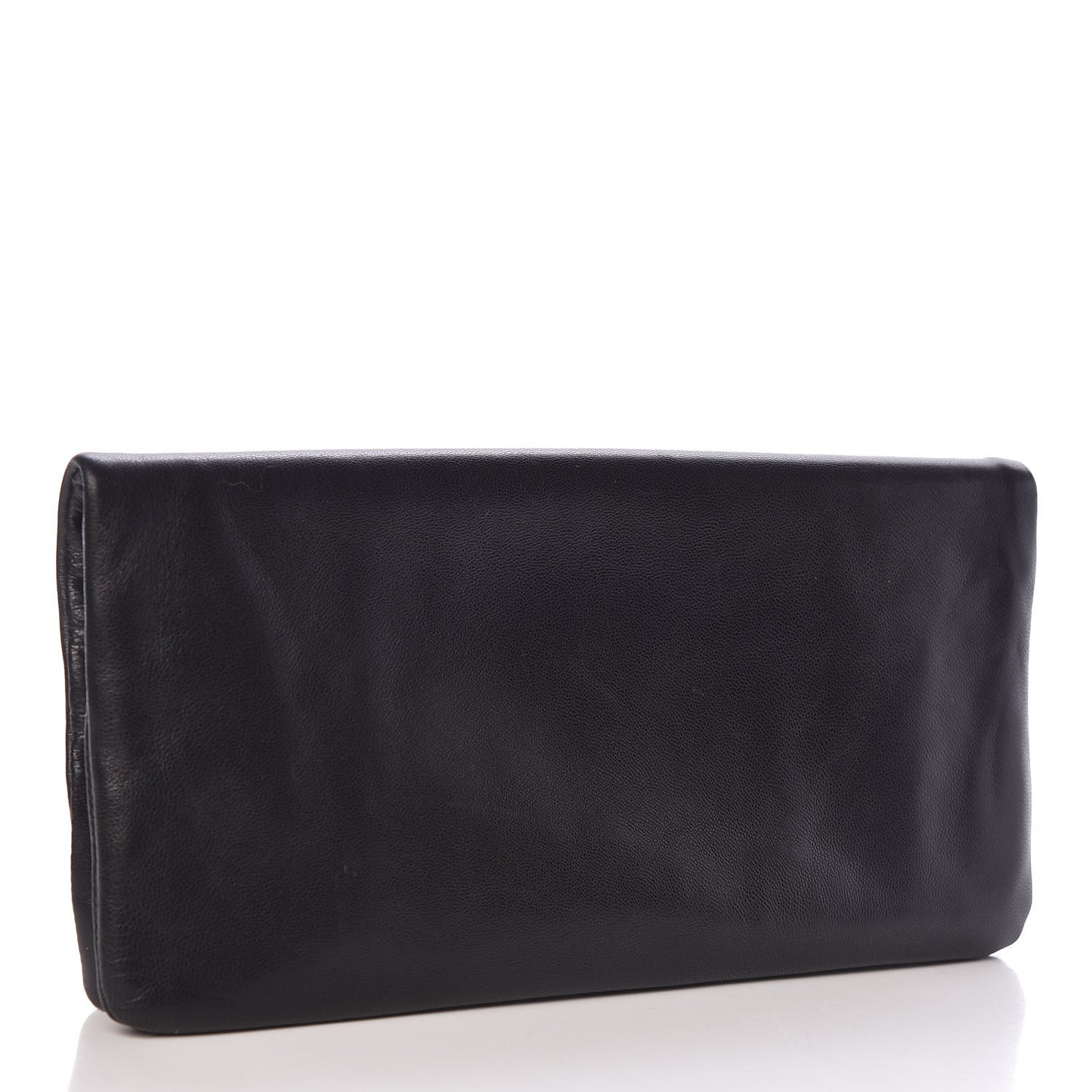 Glace Calfskin Fold Over Clutch Black