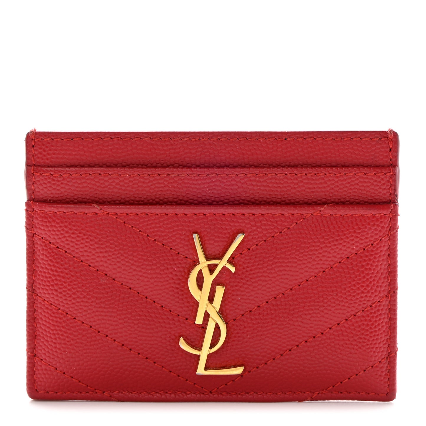 Grain De Poudre Matelasse Chevron Monogram Credit Card Case New Red