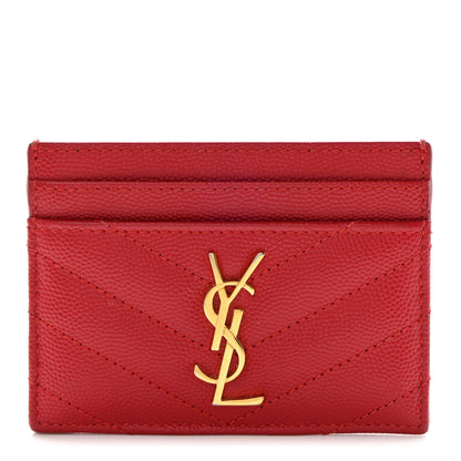 Saint Laurent Grain De Poudre Matelasse Chevron Monogram Credit Card Case New Red 1 of 14