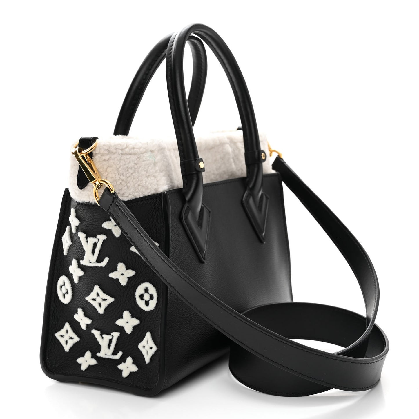 Grained Calfskin Shearling On My Side PM Black