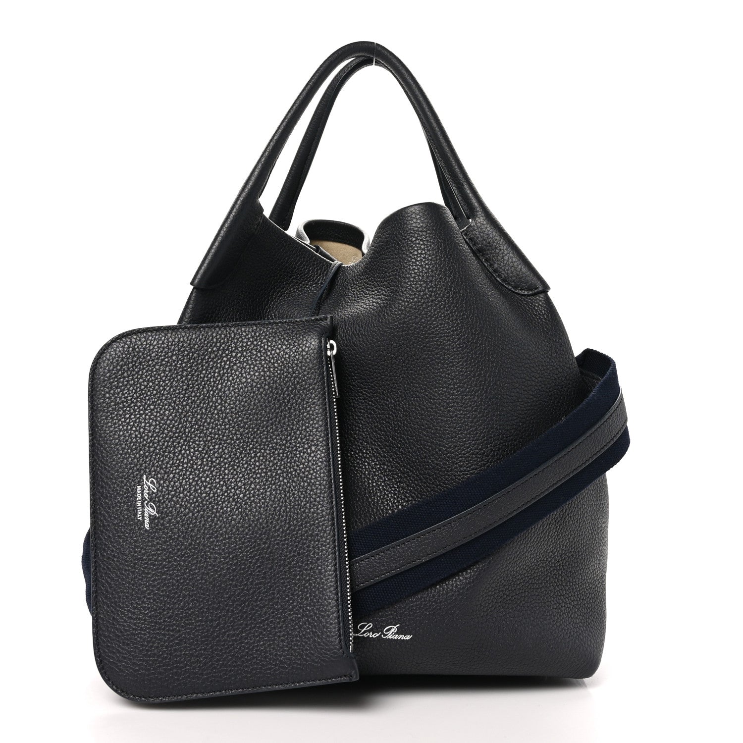 Loro Piana Grained Calfskin Large Bale Bag Navy Blue 3 of 12
