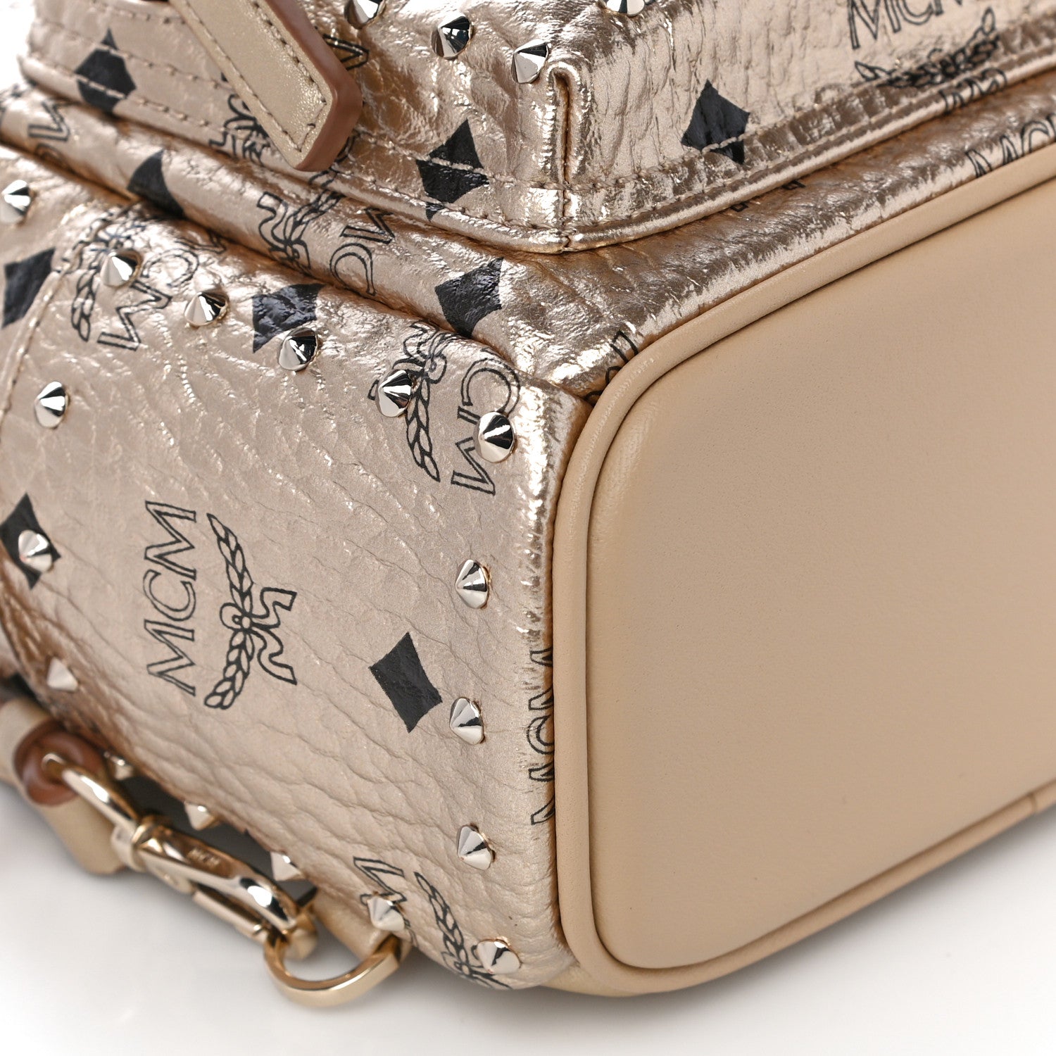 MCM Visetos Studded X-Mini Stark Backpack Berlin Gold 9 of 10