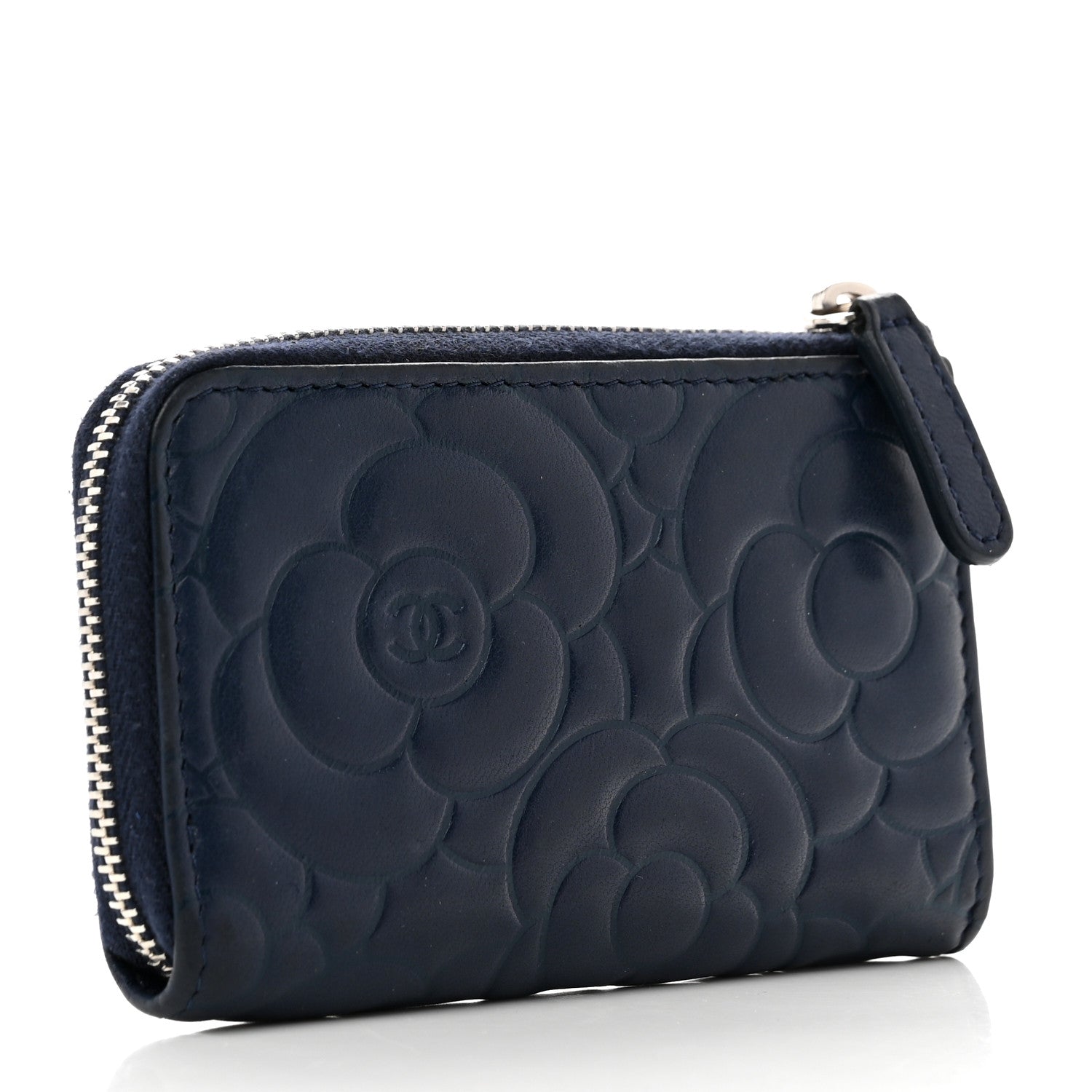 Chanel Lambskin Camellia Embossed Key Holder Case Navy 3 of 8