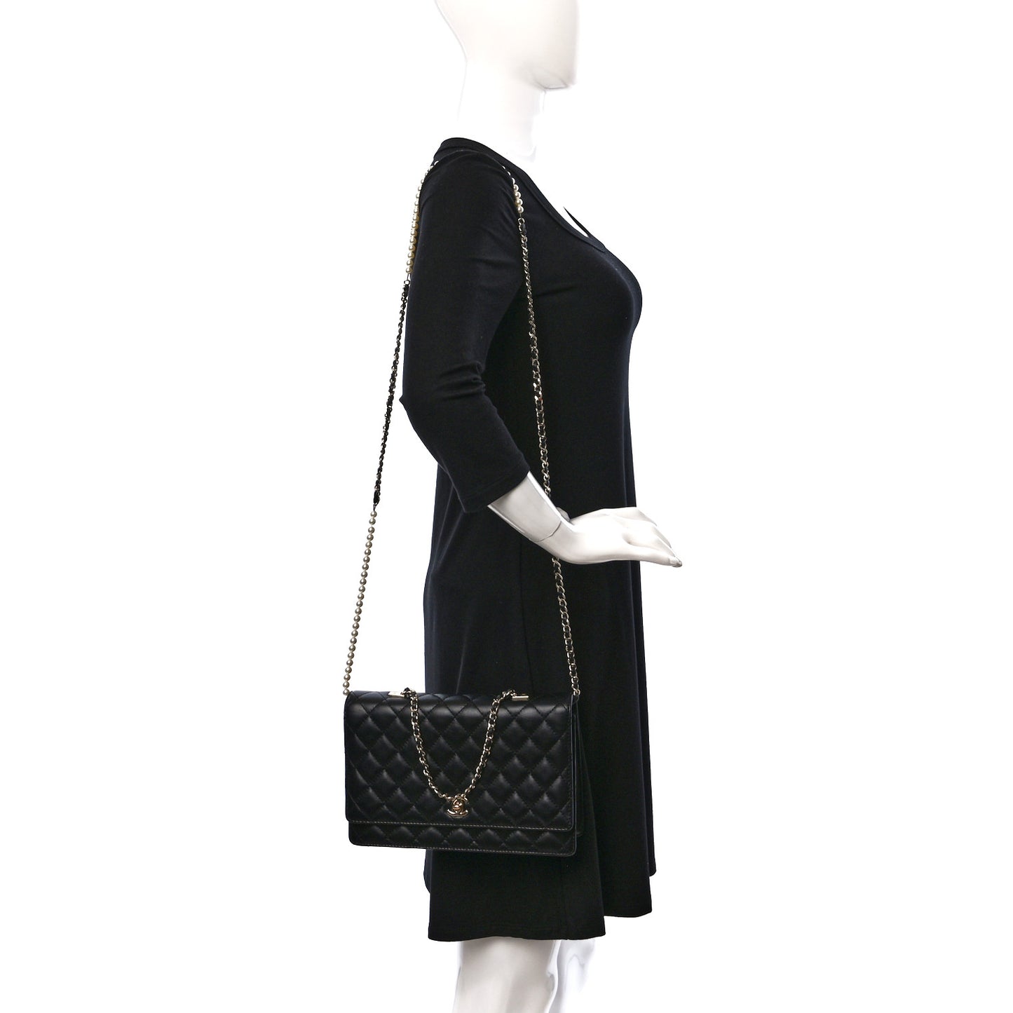 Lambskin Quilted Fantasy Pearl Flap Black