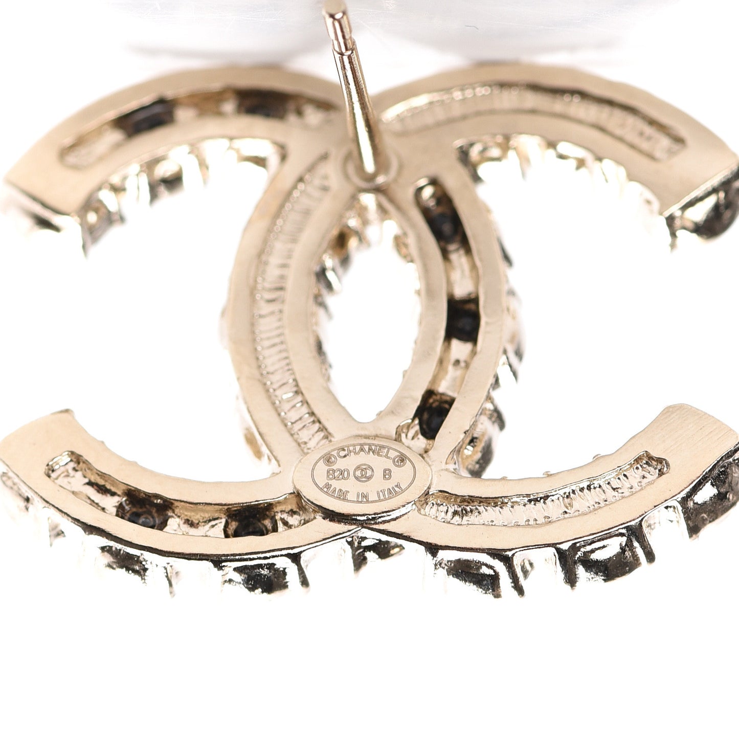 Resin Pearl CC Dazzling Domino Earrings Gold Black
