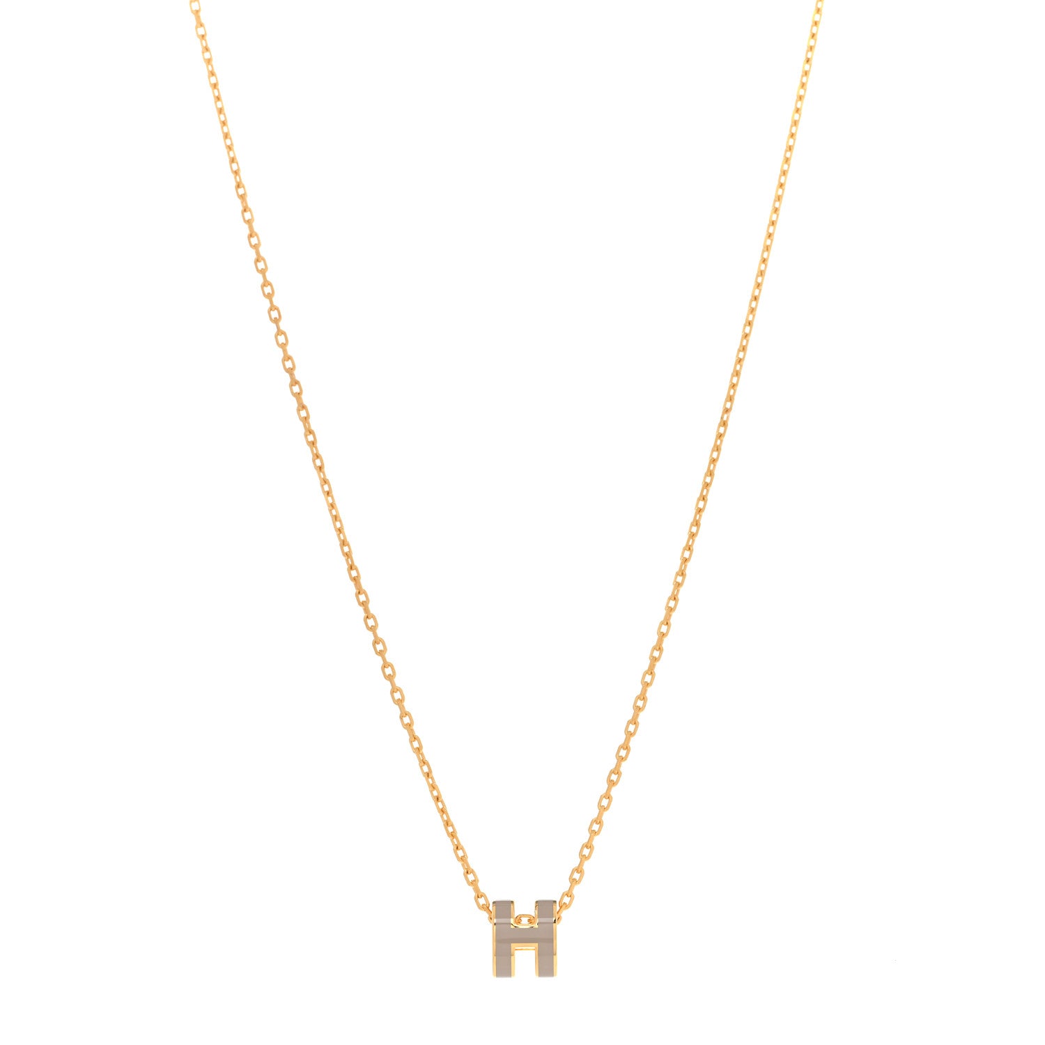 Hermes Lacquered Gold Mini Pop H Pendant Necklace Marron Glace 1 of 7