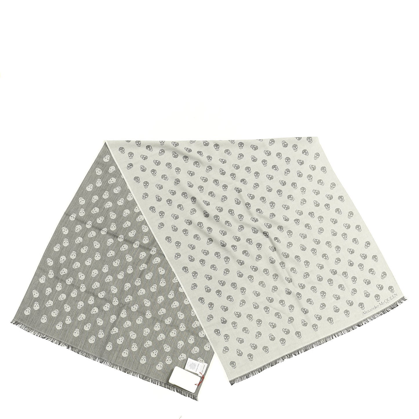 Wool Silk Reversible Skull Scarf Grey