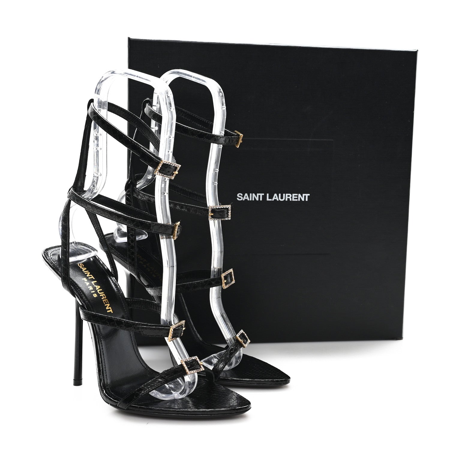 Saint Laurent Ayers Snakeskin Embossed Giqua 115 Sandals 37 Black 9 of 9