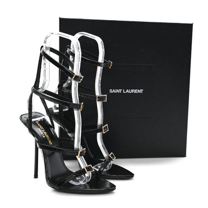 Saint Laurent Ayers Snakeskin Embossed Giqua 115 Sandals 37 Black 9 of 9