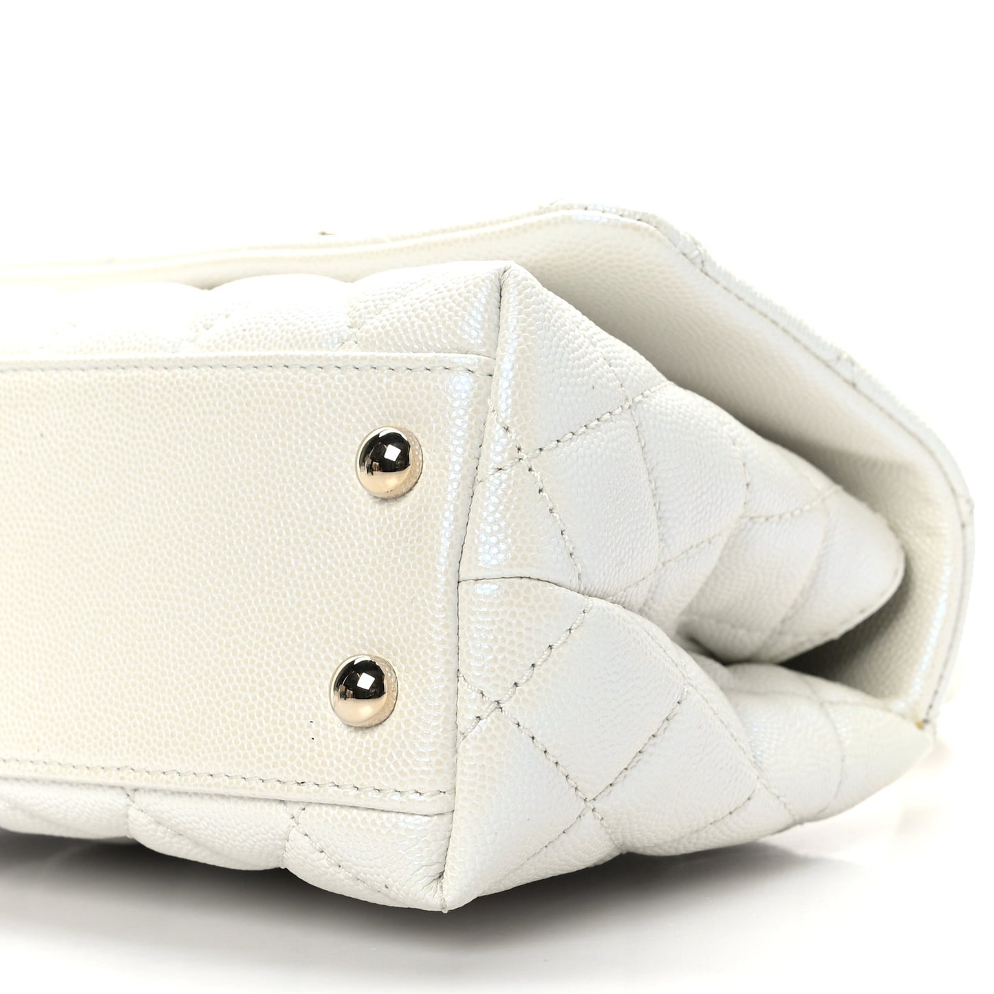 Iridescent Caviar Quilted Extra Mini Coco Handle Flap White