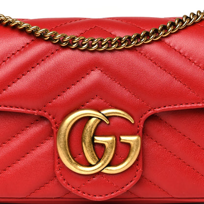 Gucci Calfskin Matelasse Super Mini GG Marmont Shoulder Bag Hibiscus Red 9 of 11