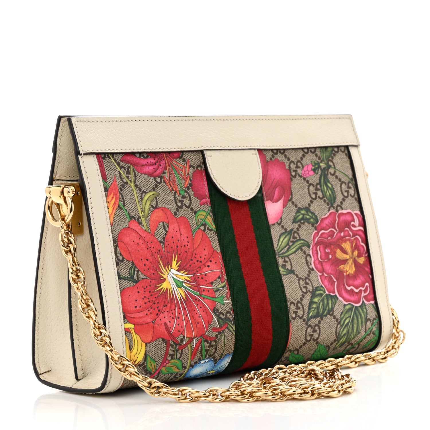 Gucci GG Supreme Monogram Flora Web Small Ophidia Chain Shoulder Bag White 2 of 11