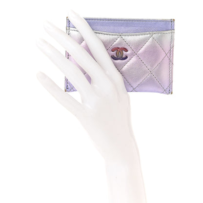 Chanel Gradient Metallic Calfskin Quilted Card Holder Silver Blue Yellow Purple 2 of 10