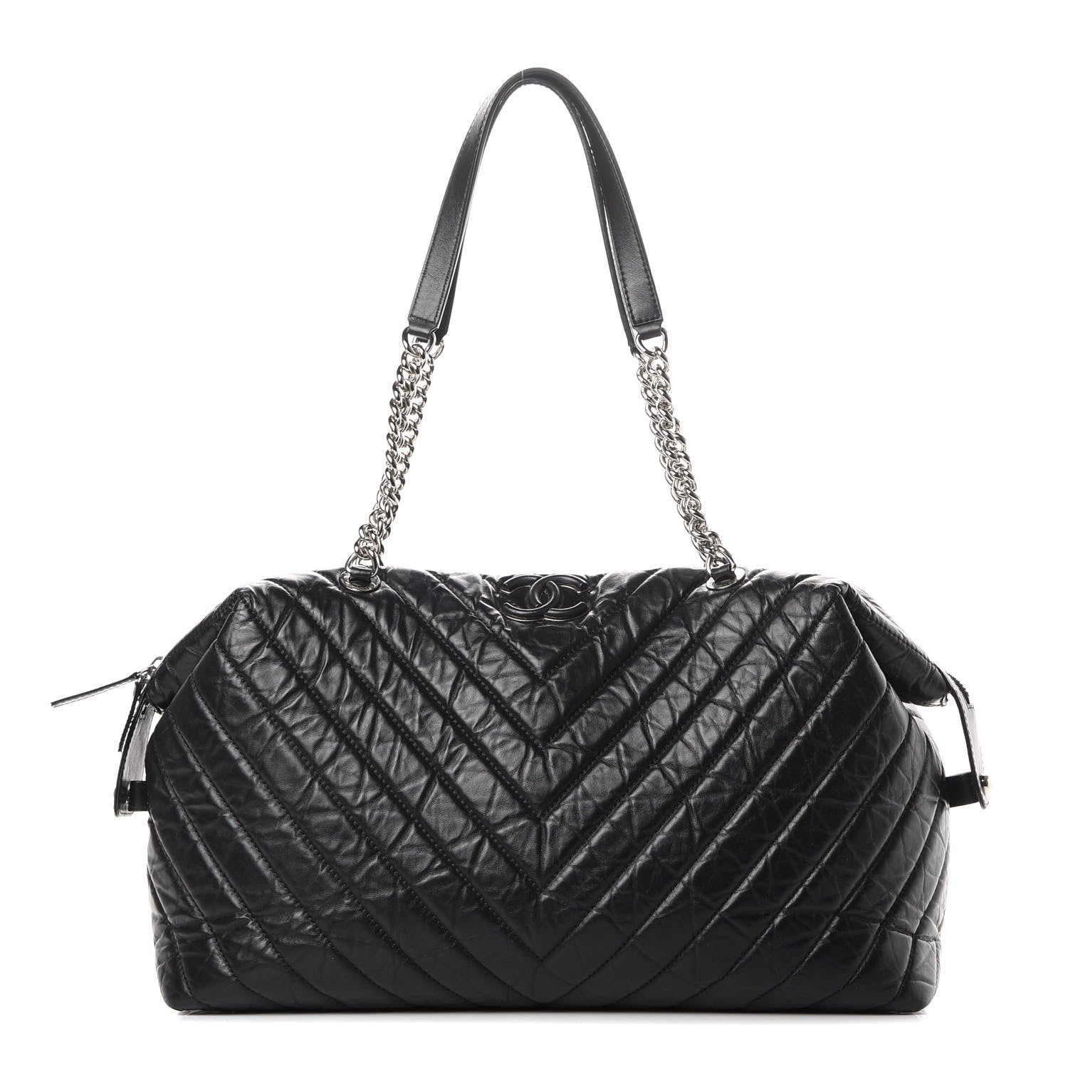 Chanel Aged Calfskin Chevron Quilted Duffle Bag Black 1 of 12