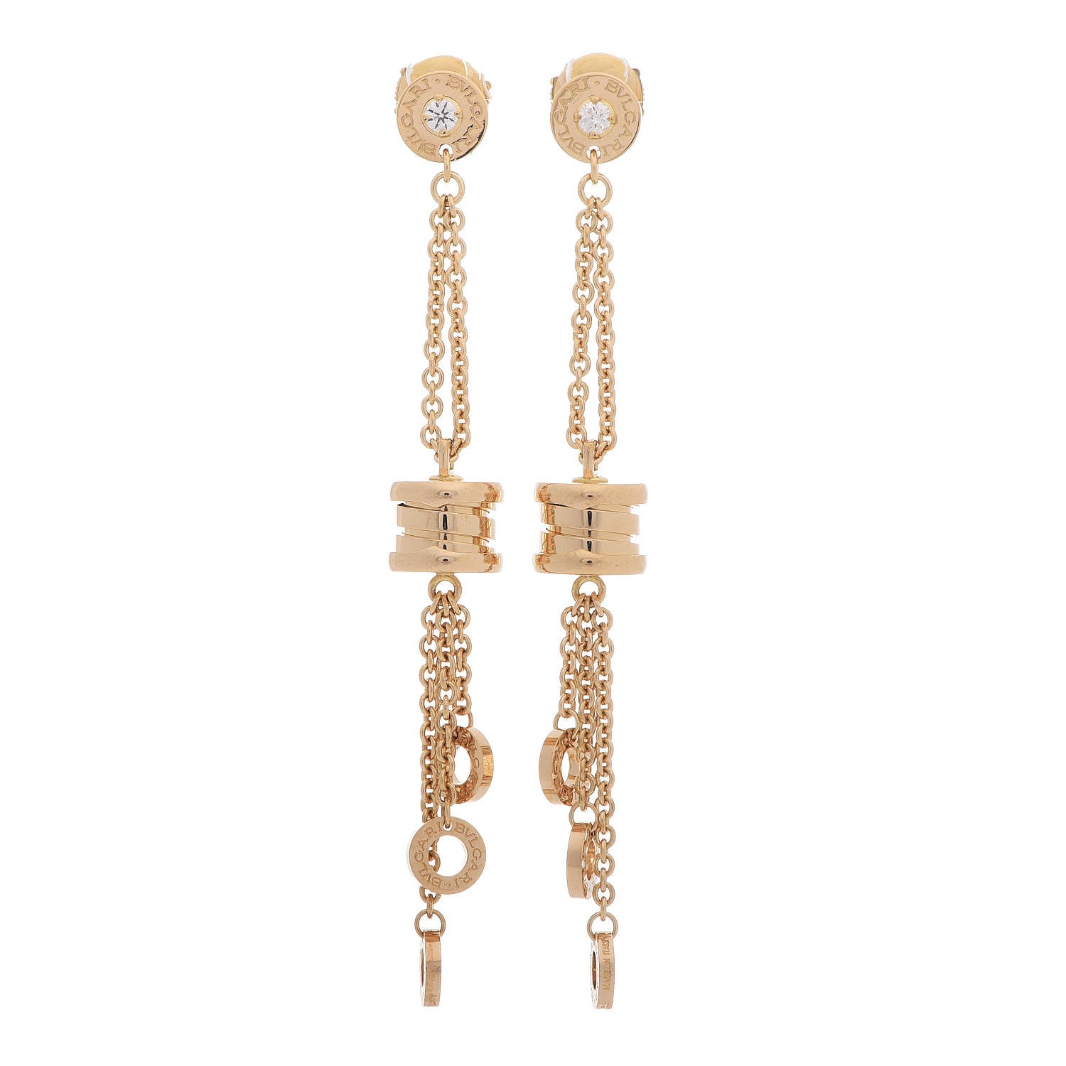 Bulgari 18K Yellow Gold Diamond B.Zero1 Drop Earrings 1 of 4
