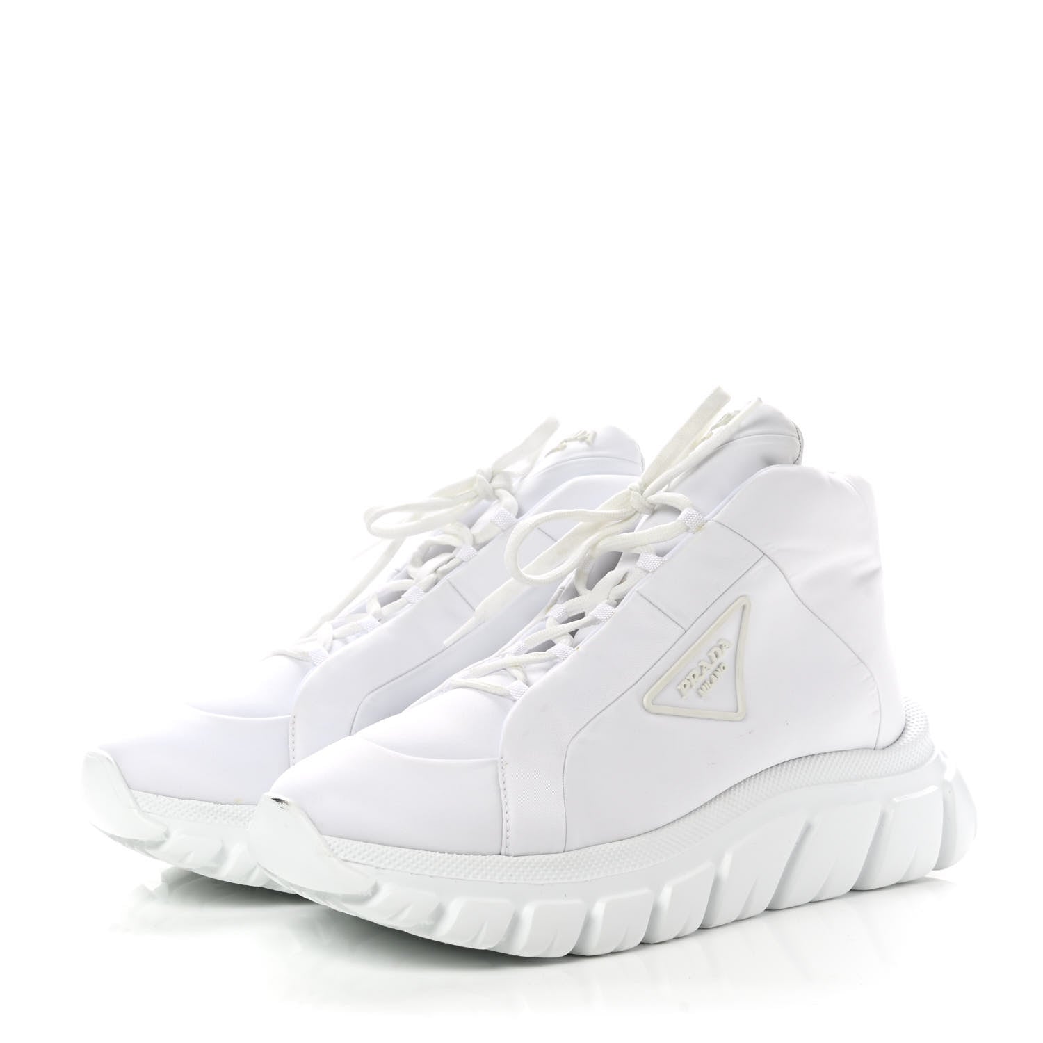 Prada Re-Nylon Gabardine Rubber Triangle Logo Quilted Womens Rush Piuma 50mm Mid Sneakers 39.5 White 3 of 9