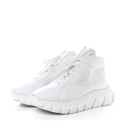 Prada Re-Nylon Gabardine Rubber Triangle Logo Quilted Womens Rush Piuma 50mm Mid Sneakers 39.5 White 3 of 9