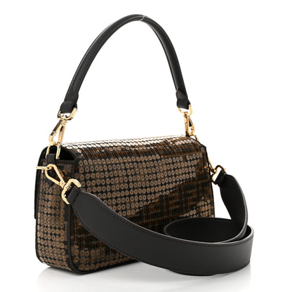 Fendi Fabric Jacquard Paillettes Vitello Seta FF 1974 Baguette Testa di Moro Real Ebano 3 of 10