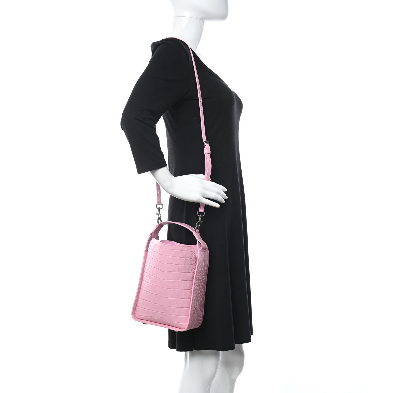 Balenciaga Calfskin Logo Crocodile Embossed XS Tool 2.0 North-South Tote Candy Pink White 2 of 11