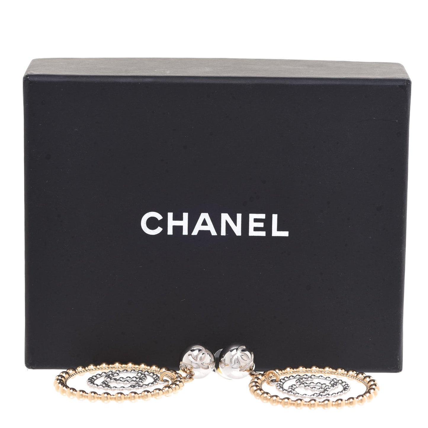 Metal Bead Round CC Drop Earrings Gold Silver