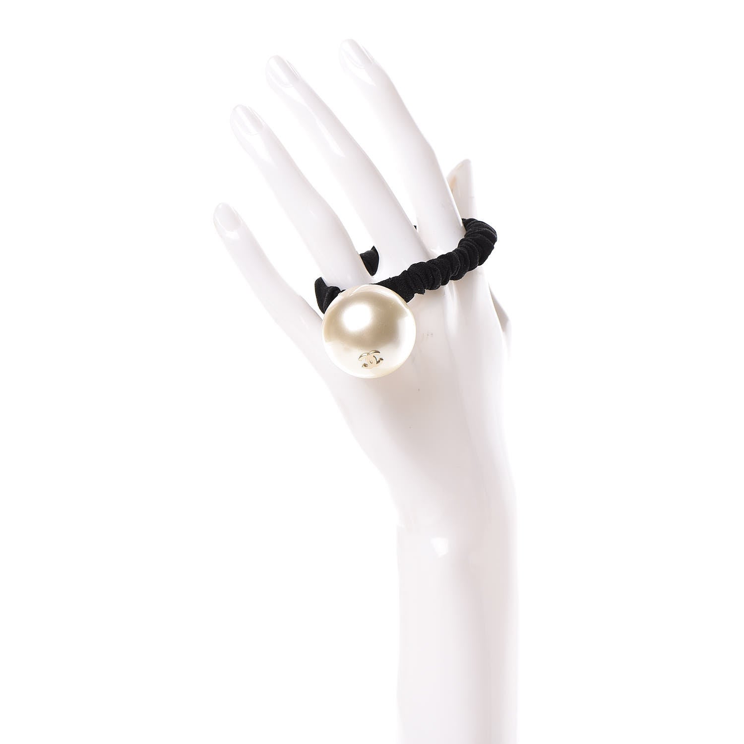 Chanel Pearl CC Hair Tie Black Gold Pearly White 2 of 4