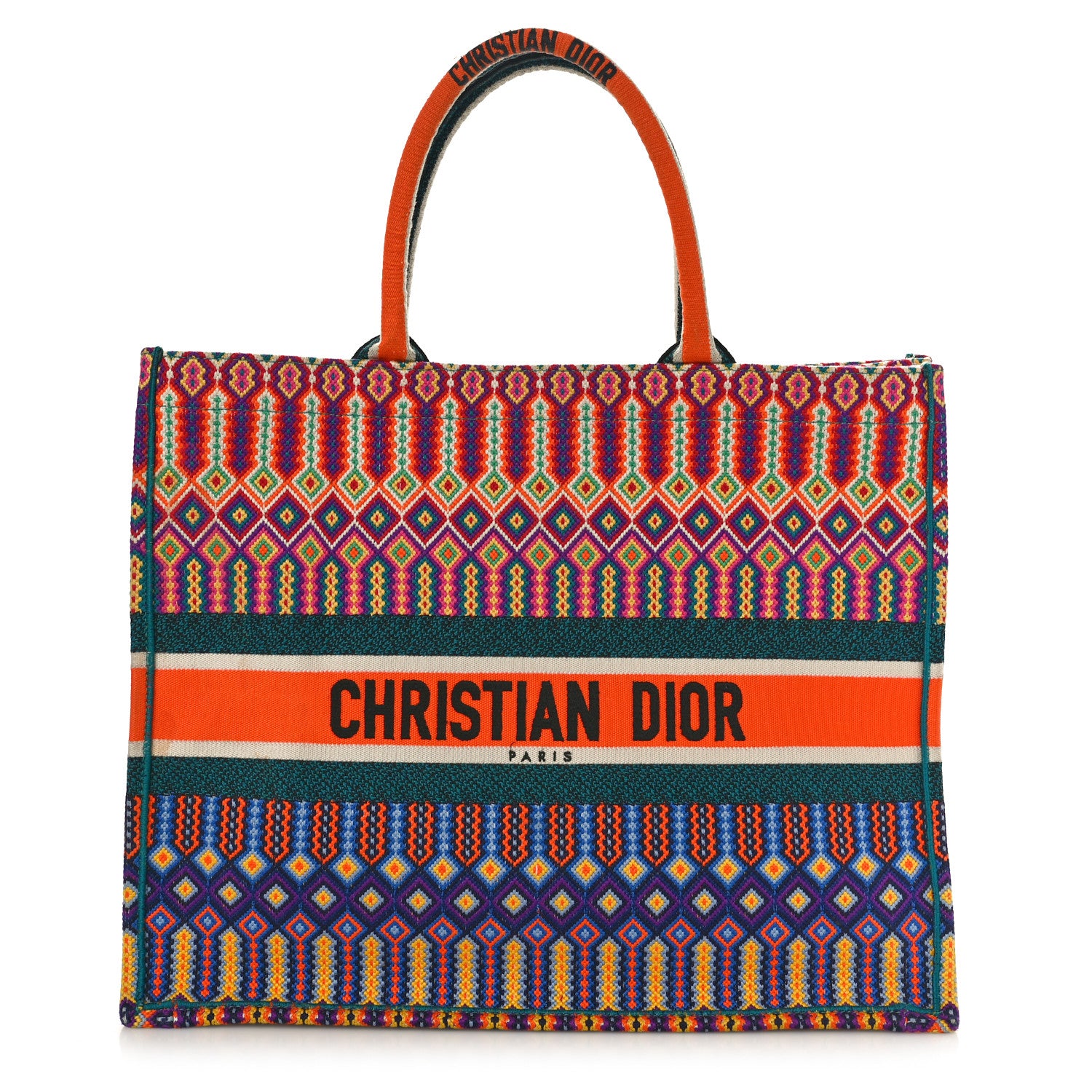 Christian Dior Canvas Embroidered Large Book Tote Orange Multicolor 1 of 12