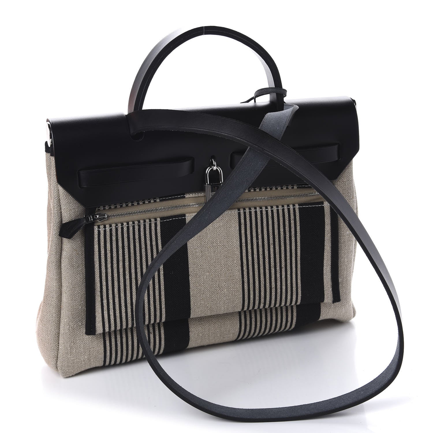 Hermes Vache Hunter Toile H Vibration Herbag Zip 31 PM Ecru Black White 4 of 10