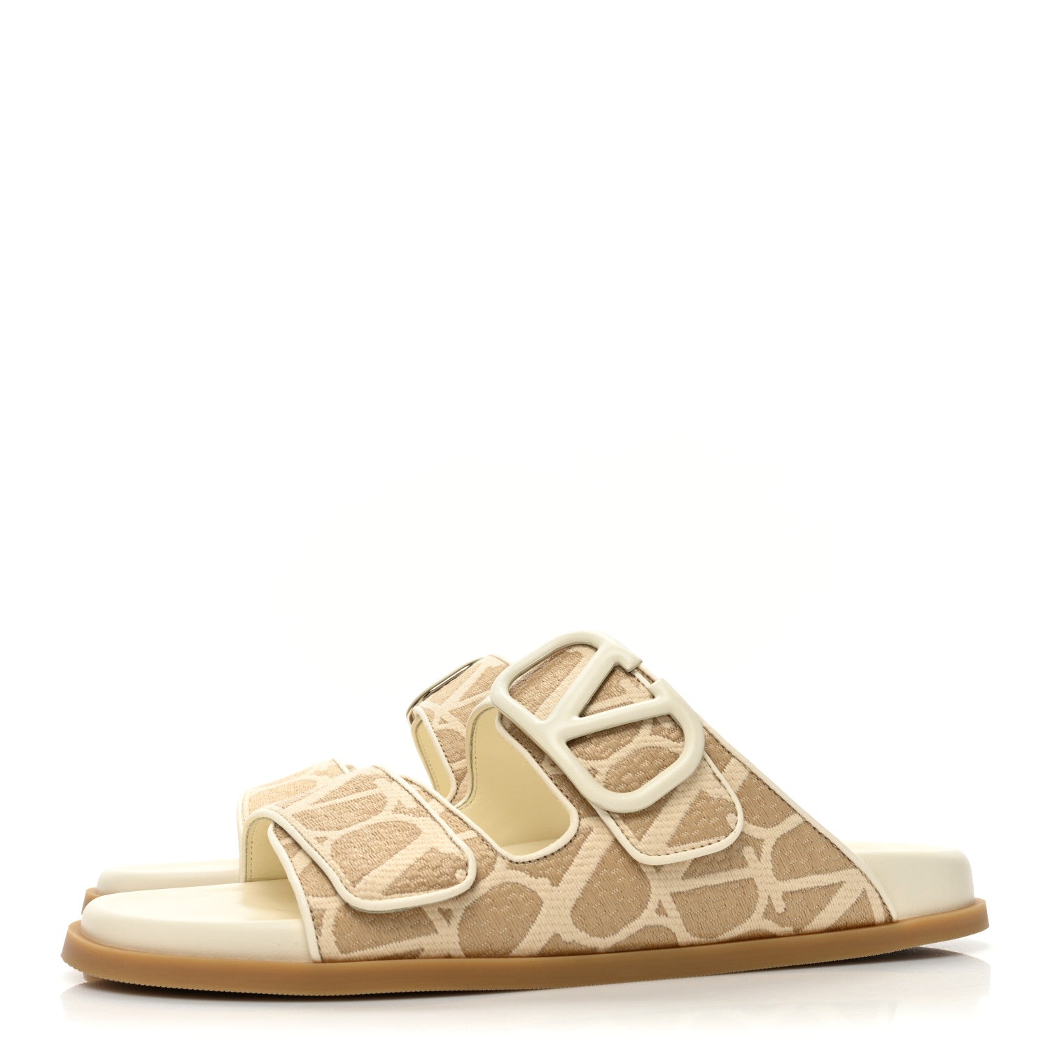 Valentino Garavani Raffia Toile Iconographe Vlogo Double Strap Slide Sandals 39.5 Natural Ivory 3 of 8