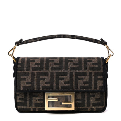 Fendi Fabric Jacquard FF 1974 Mini Baguette Tobacco Moro Black 1 of 4