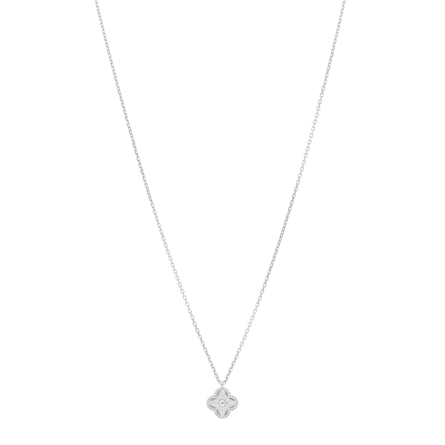 18K White Gold Diamond Sweet Alhambra Pendant Necklace