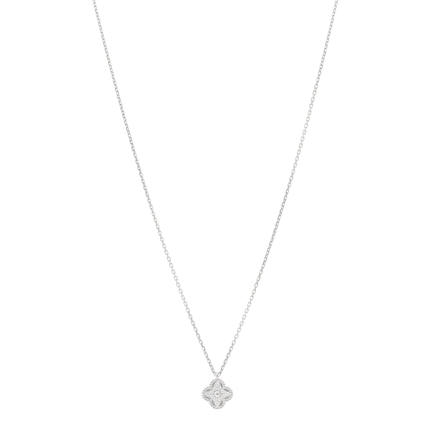 Van Cleef & Arpels 18K White Gold Diamond Sweet Alhambra Pendant Necklace 1 of 5
