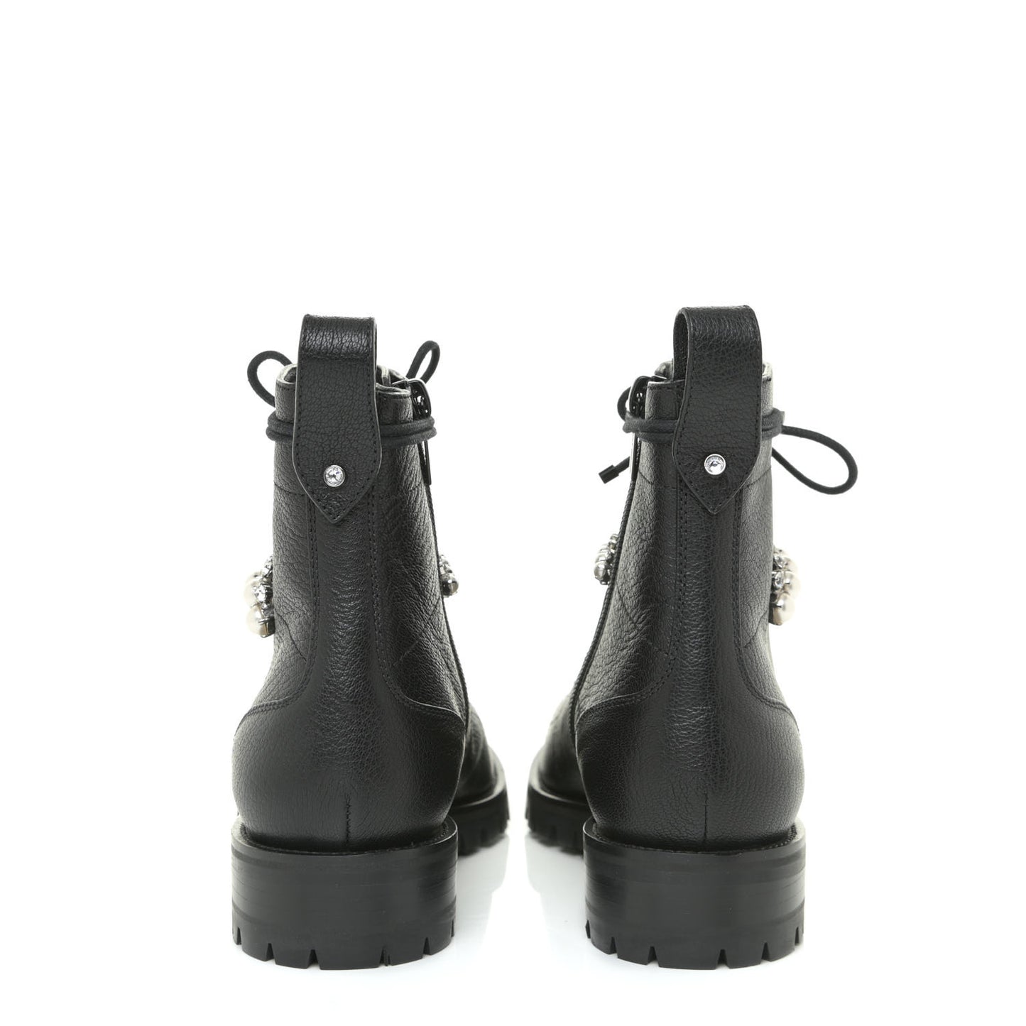 Grained Goatskin Pearl Crystal Embellished Cruz Combat Boots 36 Grey