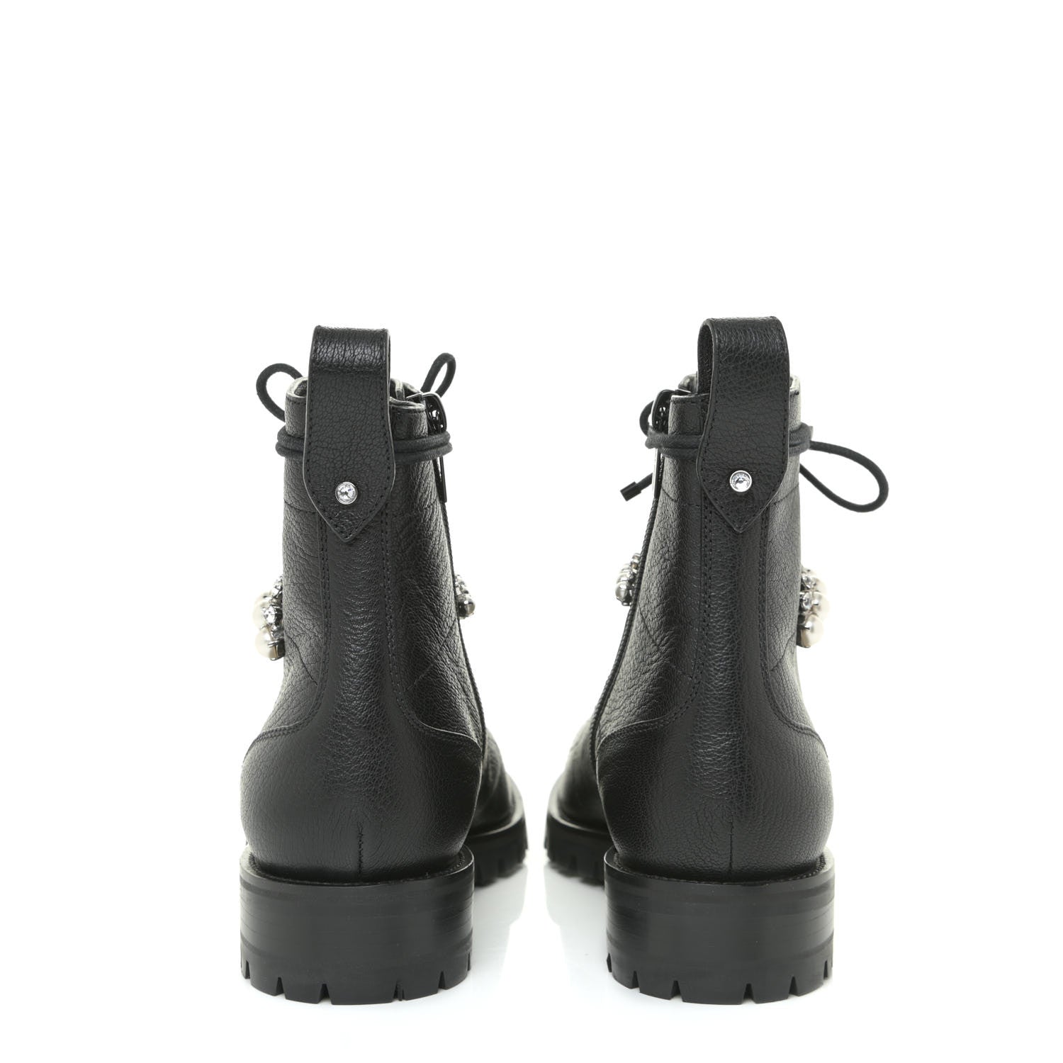 Jimmy Choo Grained Goatskin Pearl Crystal Embellished Cruz Combat Boots 36 Grey 4 of 13