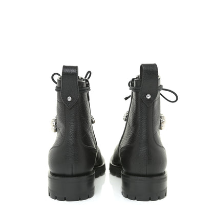 Jimmy Choo Grained Goatskin Pearl Crystal Embellished Cruz Combat Boots 36 Grey 4 of 13